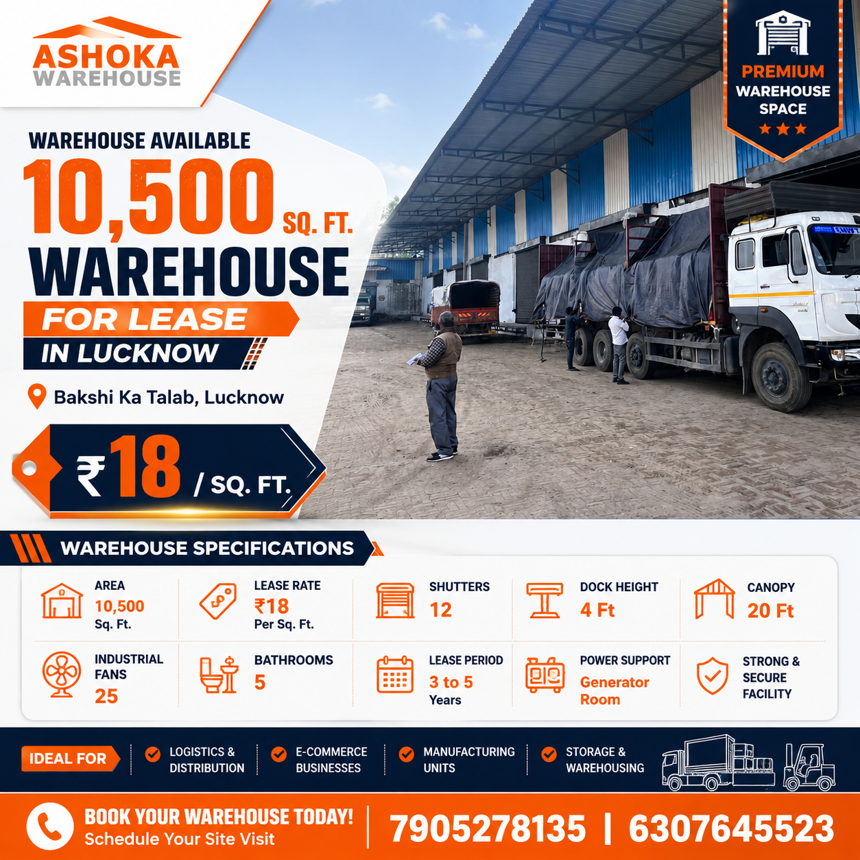 Large Warehouse for Lease in Lucknow | 10,500 Sqft Commercial Storage Space